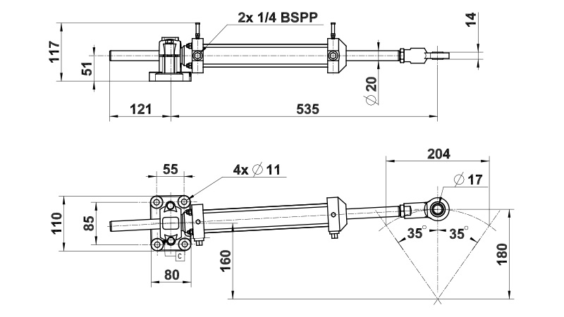 L&S Hydrauliohjaussylinteri VHM 40 DTP  