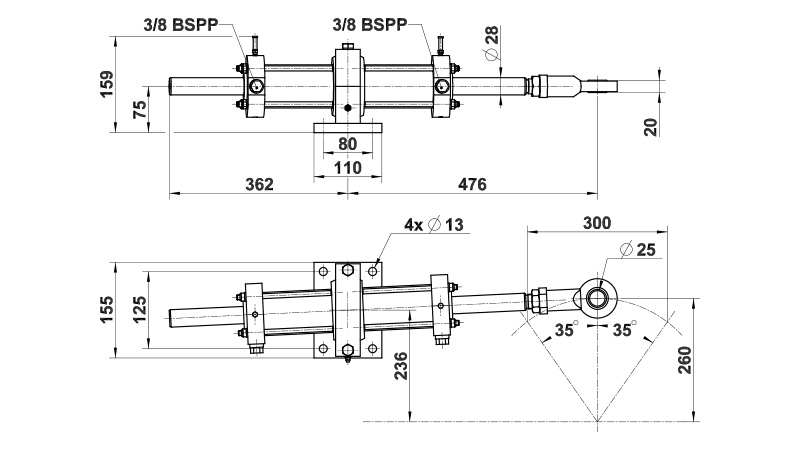 L&S Hydrauliohjaussylinteri Cylinder VHM 60 C300 APD