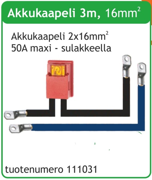 Akkukaapeli 2x16mm 50A maxi - sulakkeella