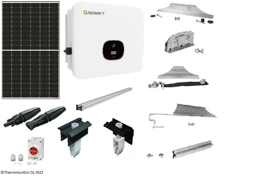 Verkkoon kytkettävä Aurinkosähköjärjestelmä 22,14 kW  Growatt 54pan