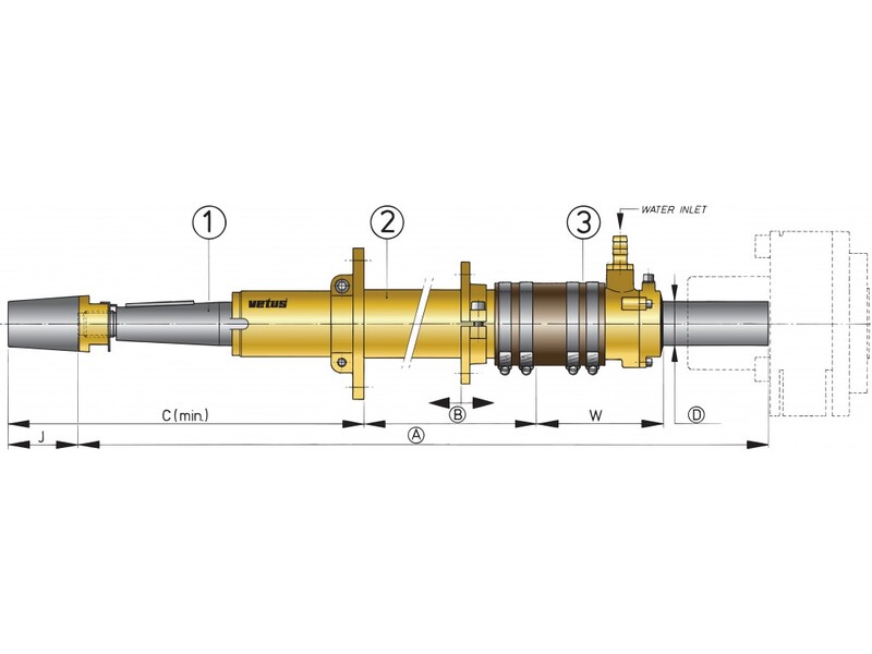 Pronssivannasputki Vetus kumilaakerilla Ø 50 mm, pit. 1000 mm