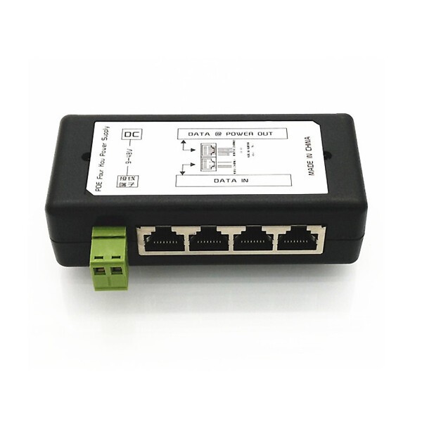 PoE-injektori 9-48Vdc pas 4-porttia 2,1DC RJ45