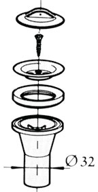 Pesualtaan läpivientieosa pohjatulpalla suora 32mm